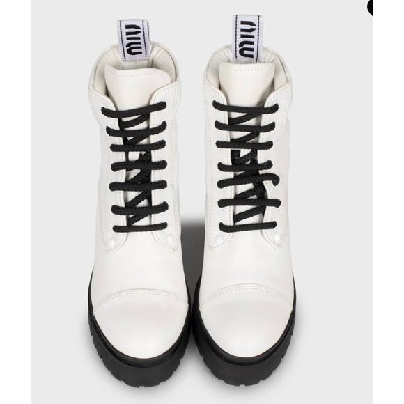 Miu Miu White Leather Lace-Up Ankle Boots - Size 37 - Picture 2 of 5